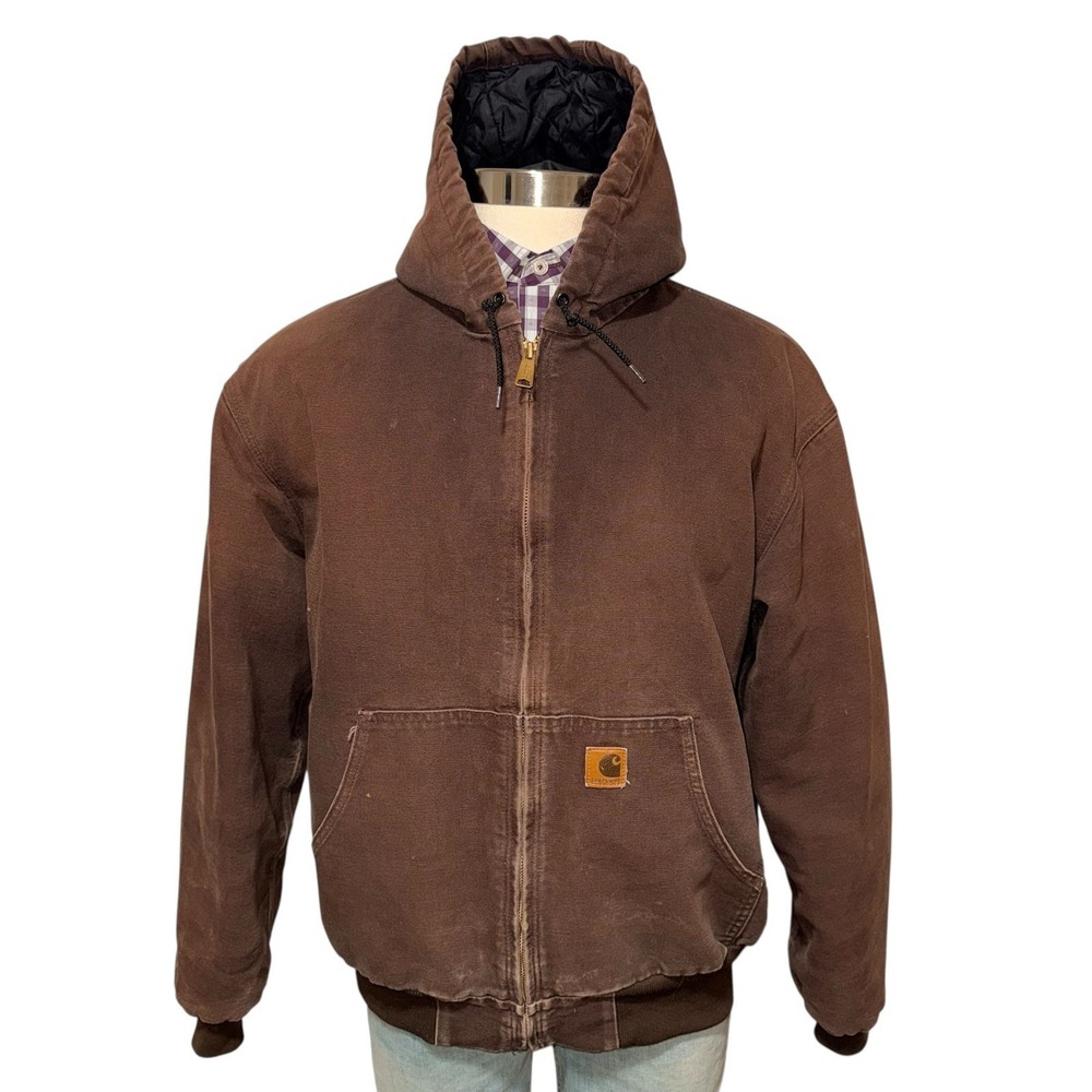 Vintage Carhartt Active Hooded Jacket J274 DKB Brown Duck Canvas Mens Size XL